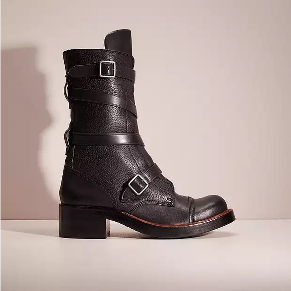 Coach Shoes - Coach Moto Buckle Boots - Black Pebble Leather - Size 8.5